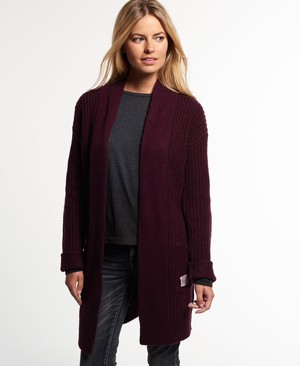 Superdry Aspin Rib Cardigan Női Kötöttáru Bordó | HIQSL1537